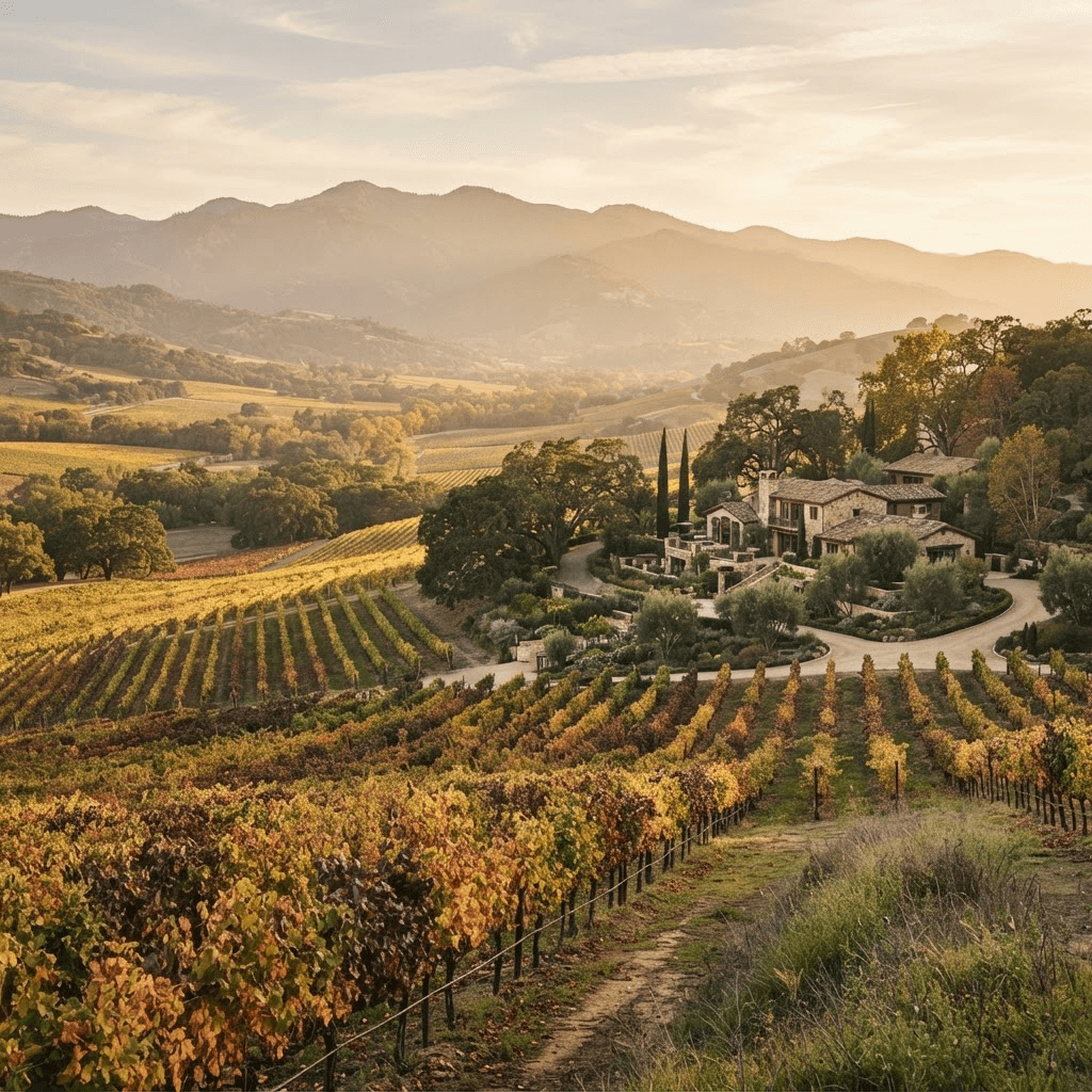 Saratoga wine country vineyards turning gold and amber in autumn