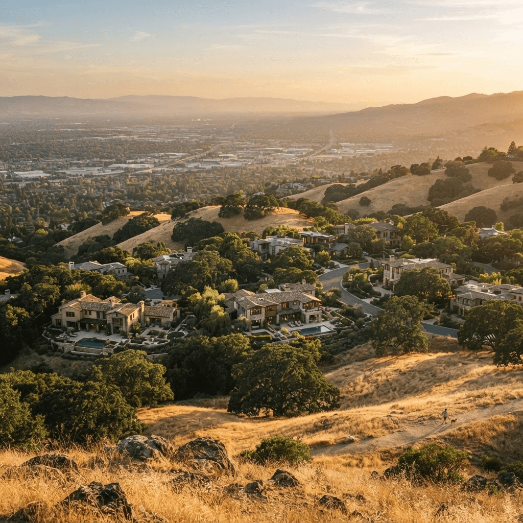 Golden summer light over the Los Gatos foothills and oak-dotted hills