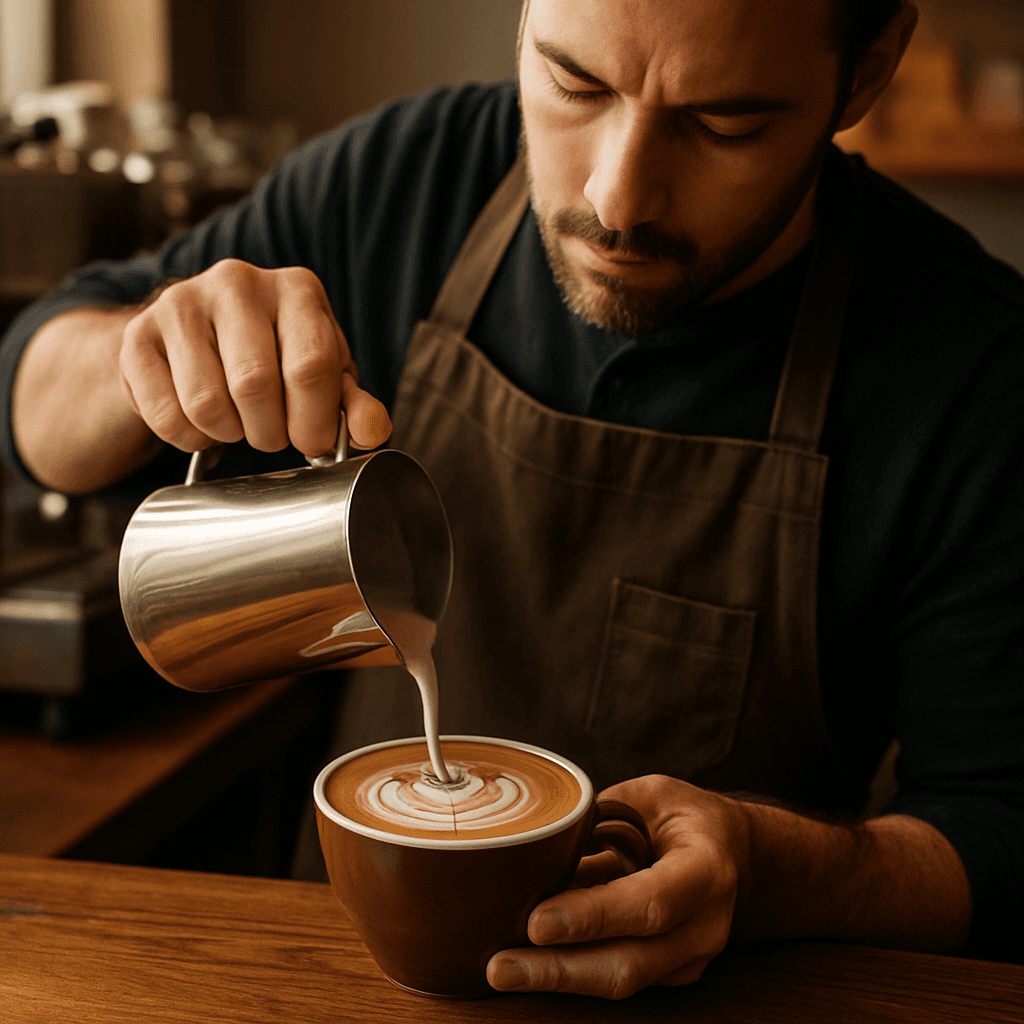 Barista pouring latte art