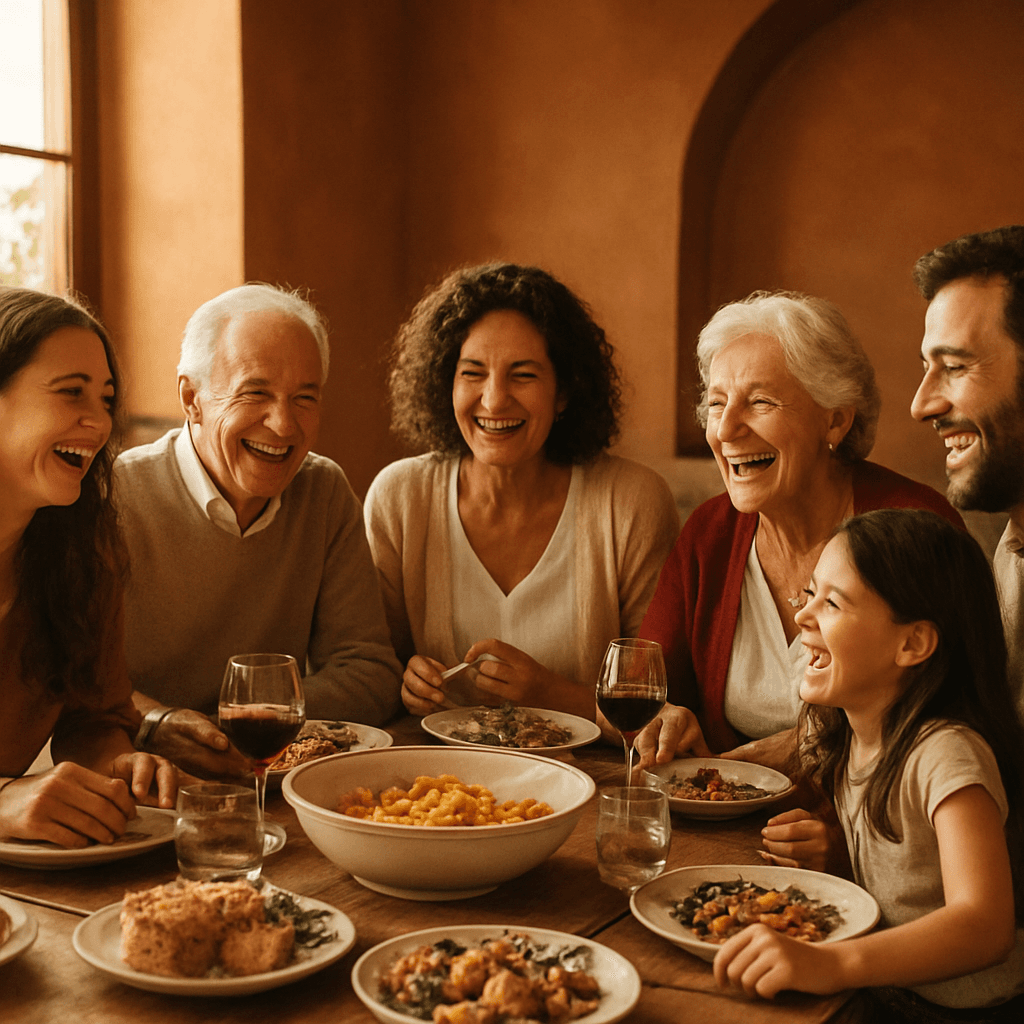 Italian family sharing a meal